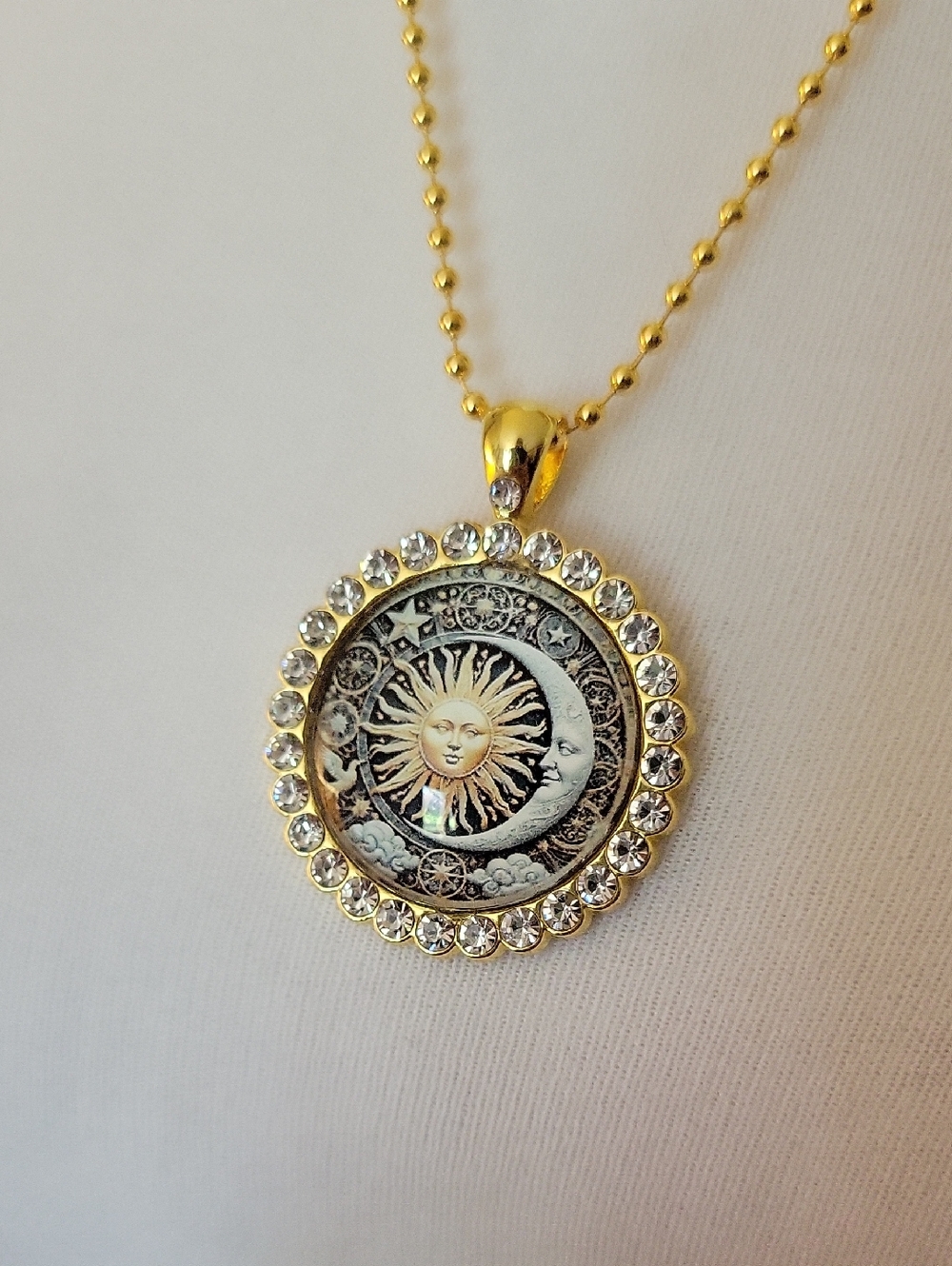Gold Sun & Moon Crystal Pendant Necklace - Women Jewelry